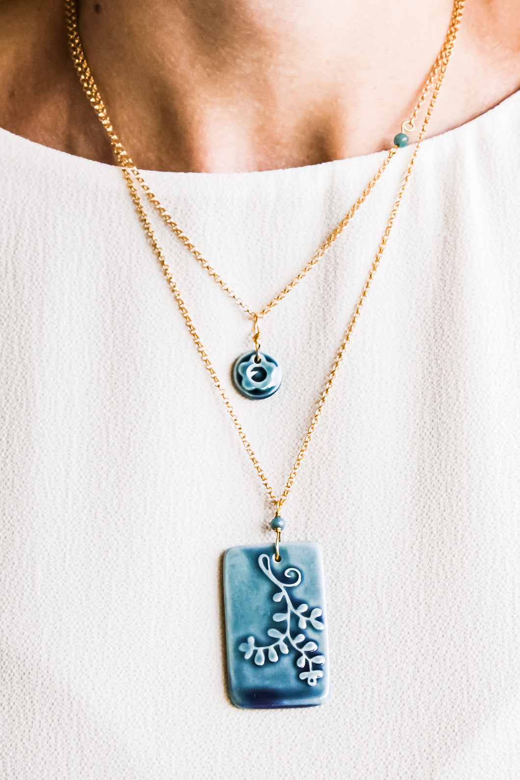 Necklace with branch and BLUE TAO flower