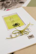 Load image into Gallery viewer, Dettaglio dei LIBRI DEI PENSIERI - FUTURO, realizzati in carta riciclata da scarti di cotone e vegetali. Decorazioni fatte a mano, inserti in carta opalina, carta-cartone, cordini di cotone e carta e nastri di lino ricamati. Versione piccola.
